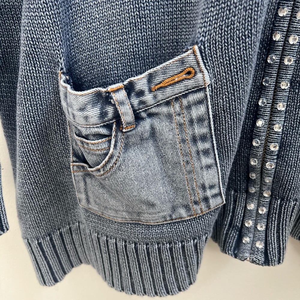 Quacker Factory Women’s Blue Denim Zip Sweater With Stones Size 3X - Picture 2 of 9